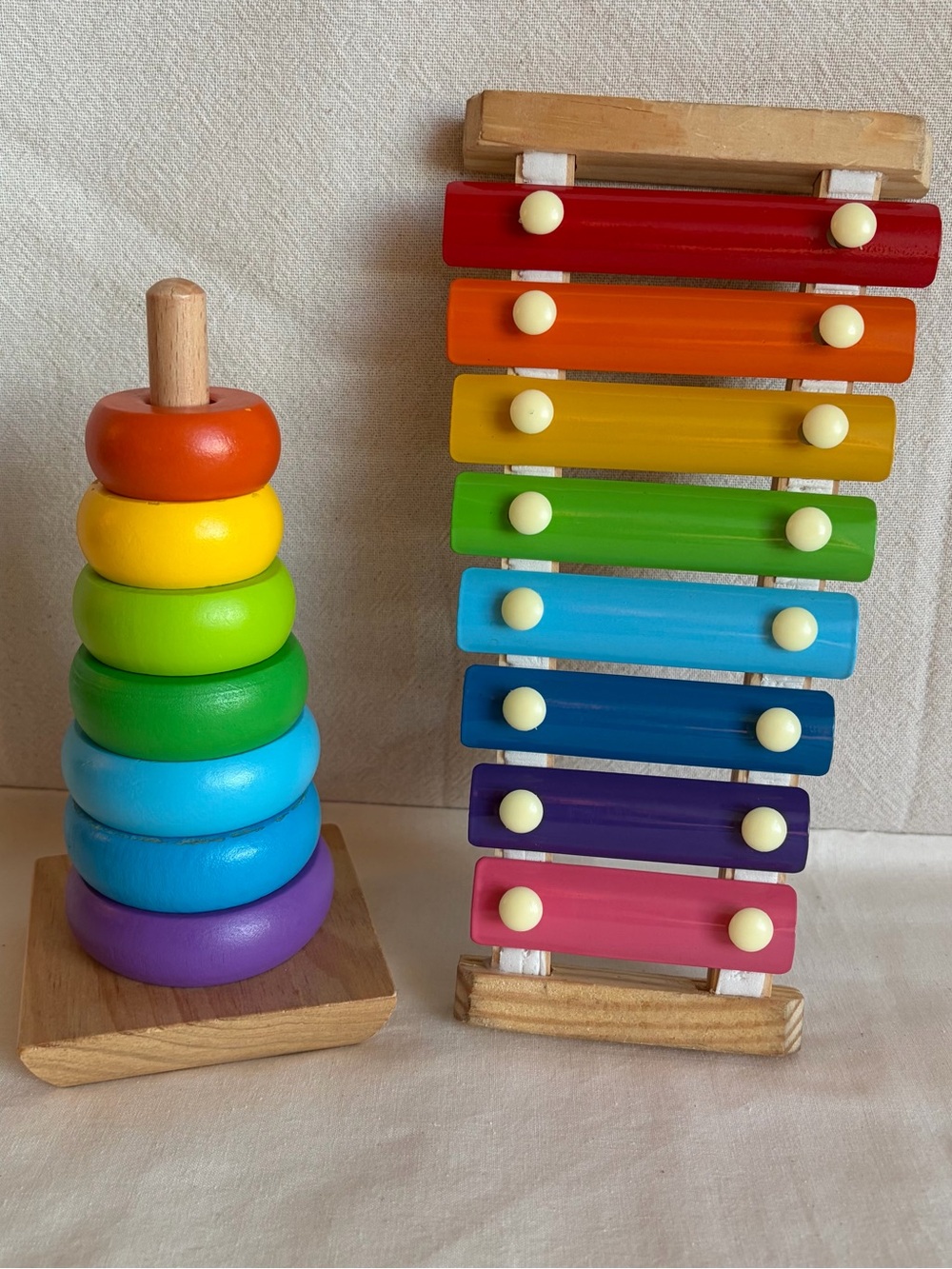Melissa & Doug Wooden Rainbow Stacker and Rainbow xylophone Toddler Toys